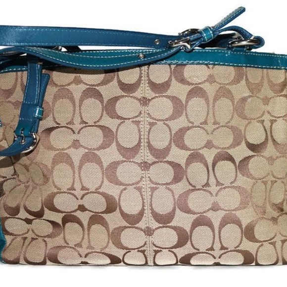 Coach Tote Signature Pleated Gallery Jacquard Blue - Picture 2 of 8
